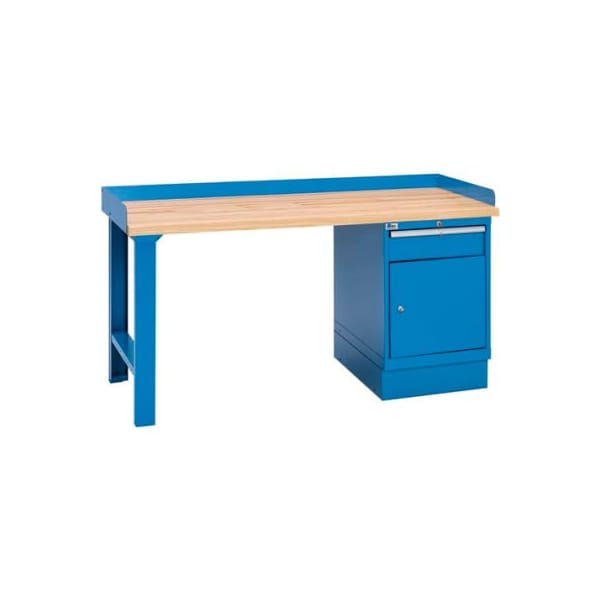 Lista International Industrial Workbench w/Leg, 1 Drawer Cabinet w/Shelf, Butcher Block Top - Blue XSWB32-72BT/BB - main